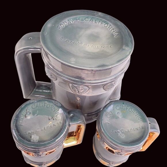 San Clemente Roday California Pottery 60s Vintage Bar Beer Pitcher Mugs Zodiac - Picture 5 of 16